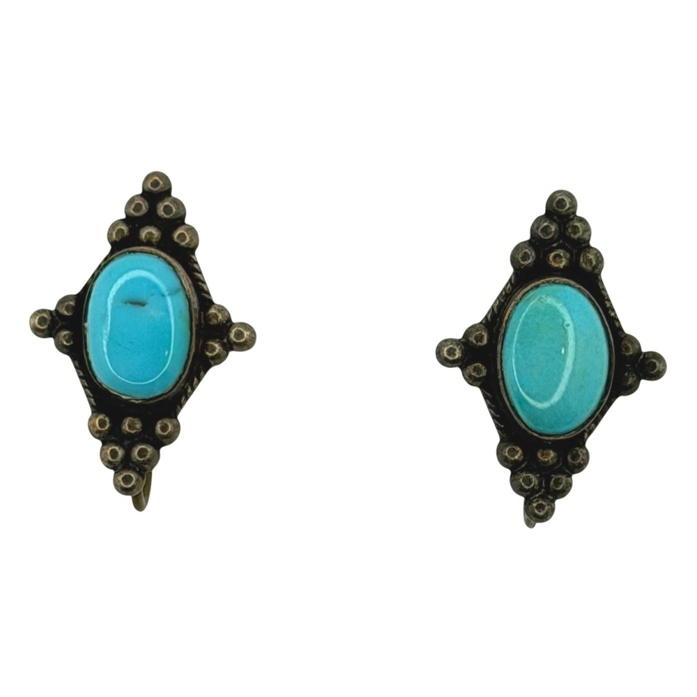 Vintage Screw Back Earrings Sterling Silver Blue Turquoise Southwestern